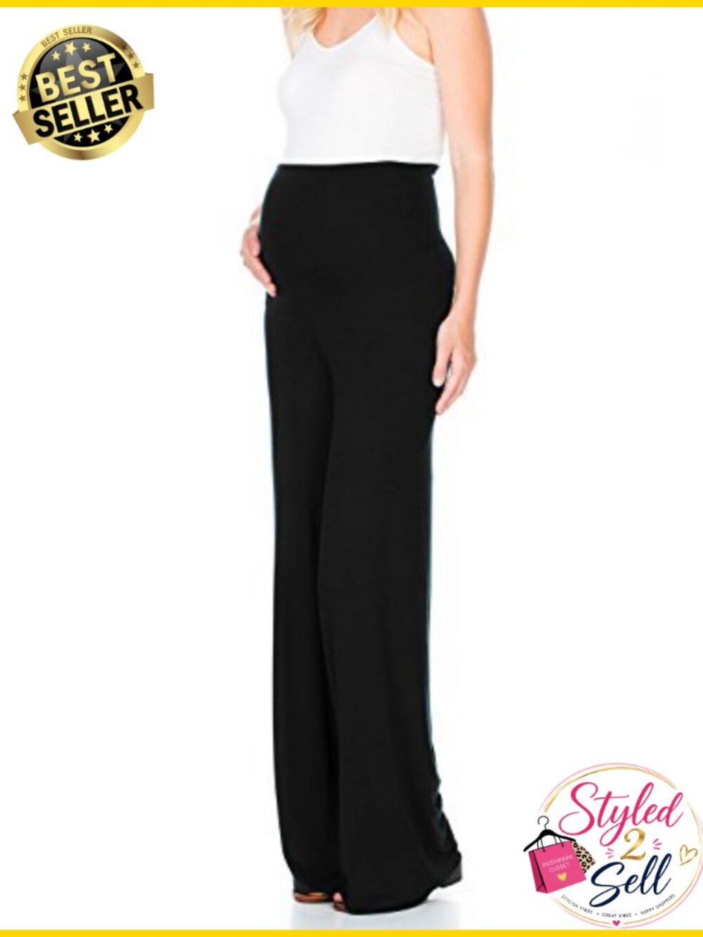 Maternity Bohemian Damask Palazzo Pants Tummy Control Pull On Flared